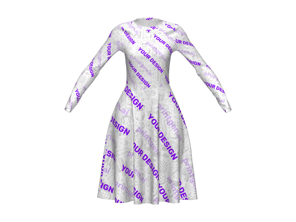 All-Over Print Long Sleeve Midi Dress