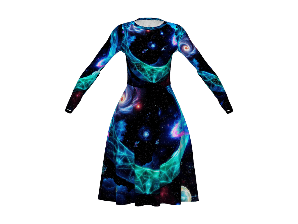 All-Over Print Long Sleeve Midi Dress