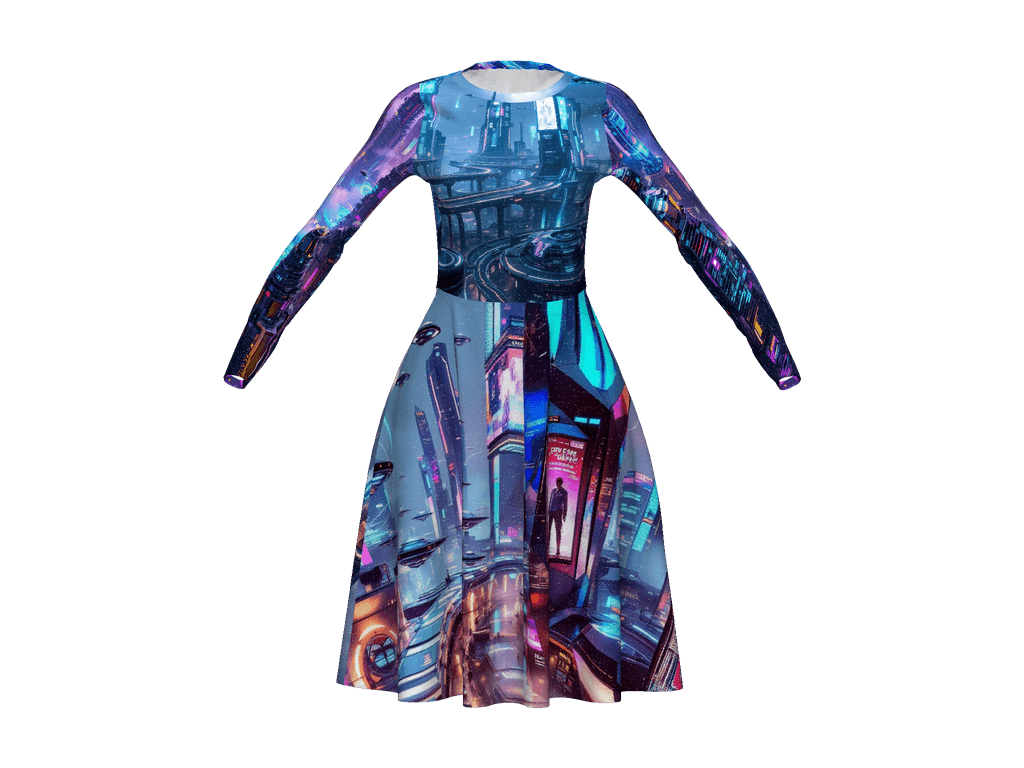 All-Over Print Long Sleeve Midi Dress