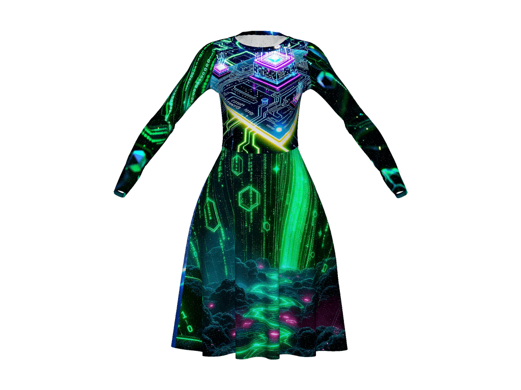 All-Over Print Long Sleeve Midi Dress