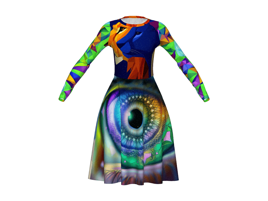 All-Over Print Long Sleeve Midi Dress