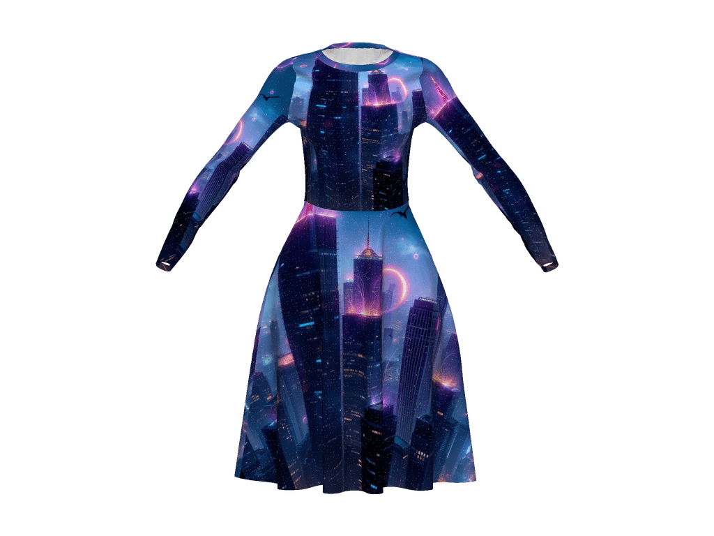 All-Over Print Long Sleeve Midi Dress