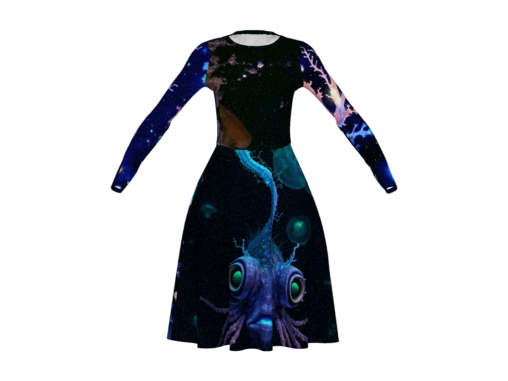 All-Over Print Long Sleeve Midi Dress