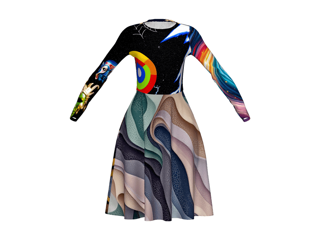 All-Over Print Long Sleeve Midi Dress