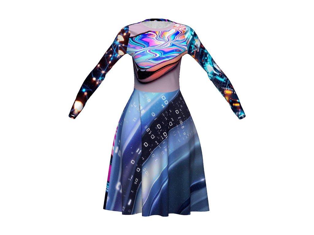 All-Over Print Long Sleeve Midi Dress