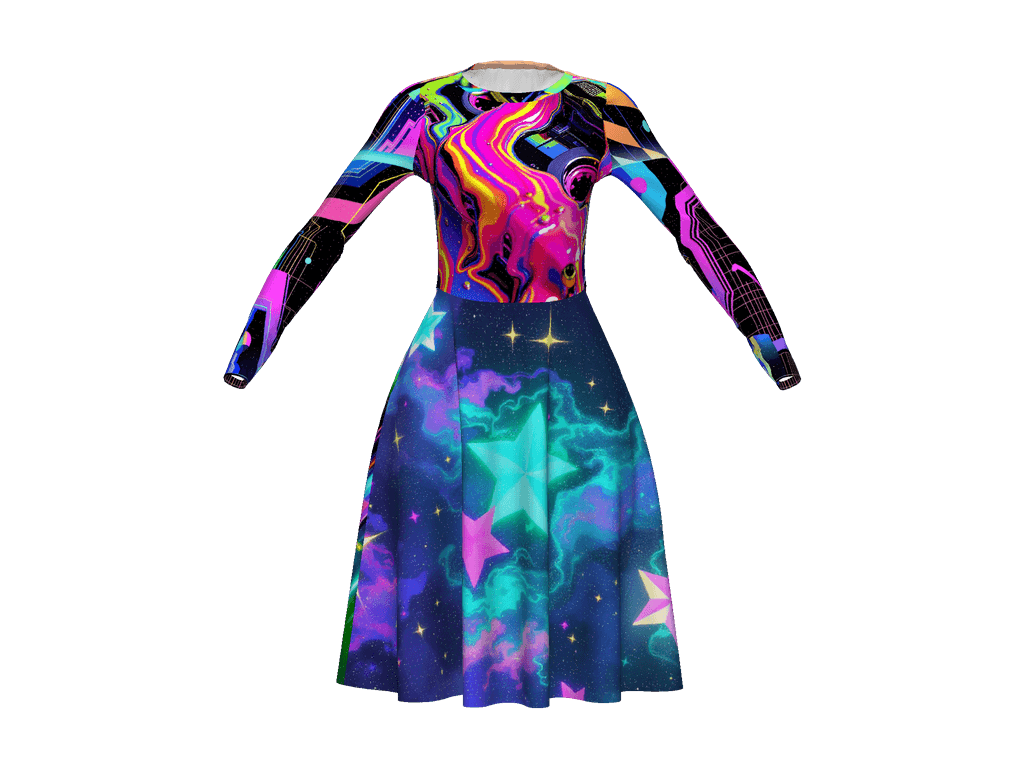 All-Over Print Long Sleeve Midi Dress