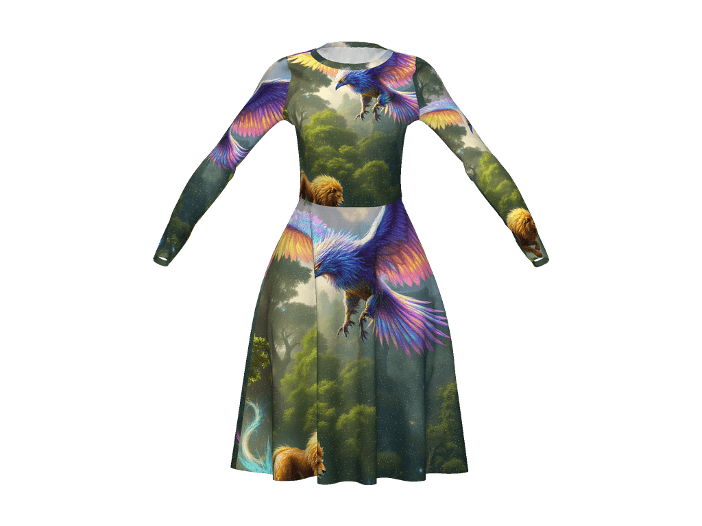 All-Over Print Long Sleeve Midi Dress