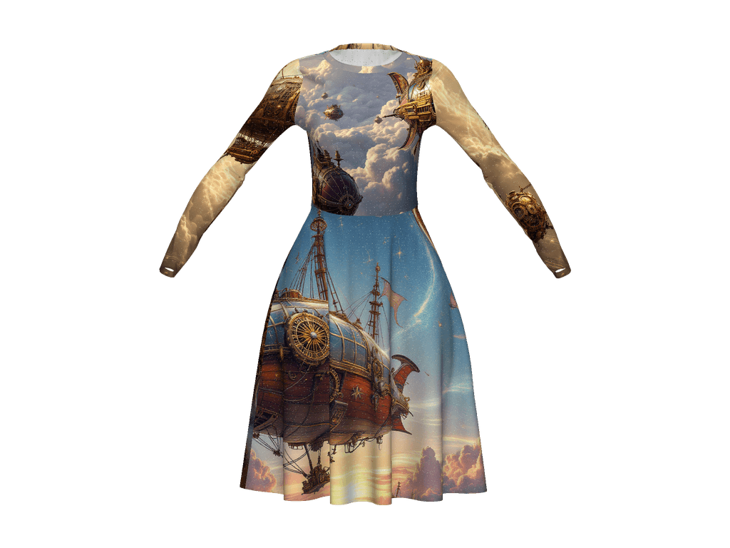 All-Over Print Long Sleeve Midi Dress