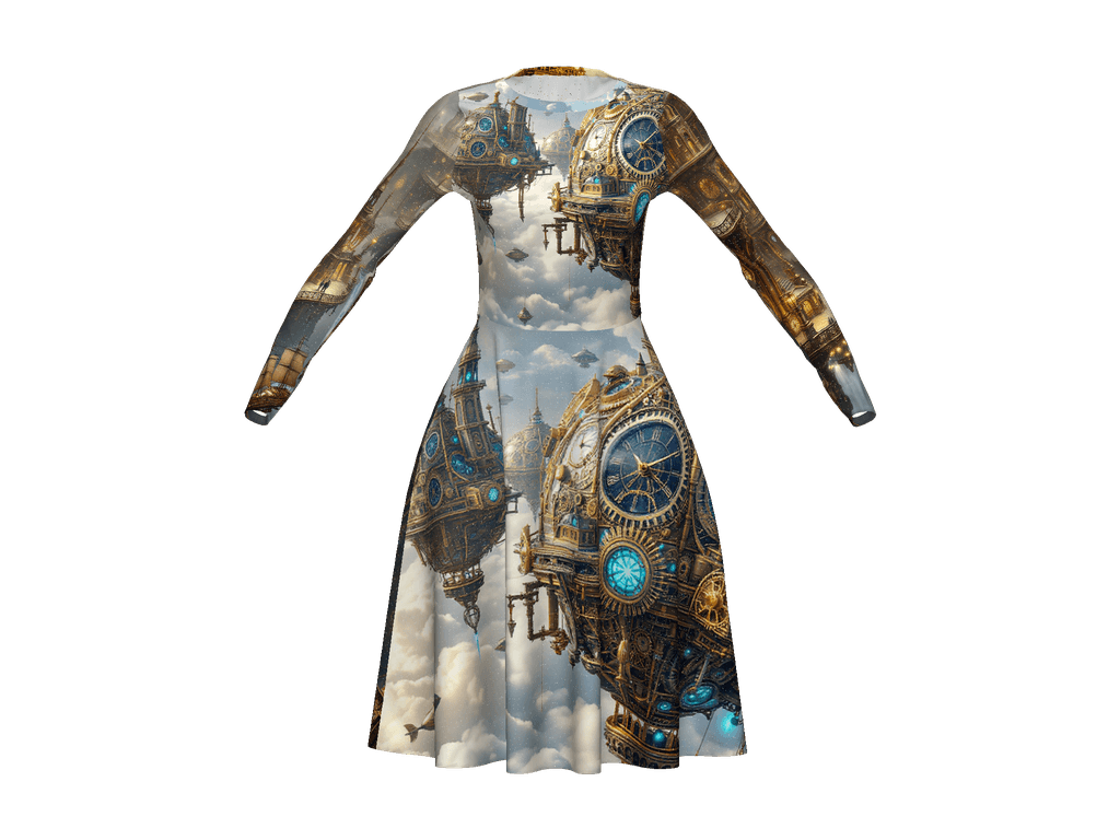 All-Over Print Long Sleeve Midi Dress