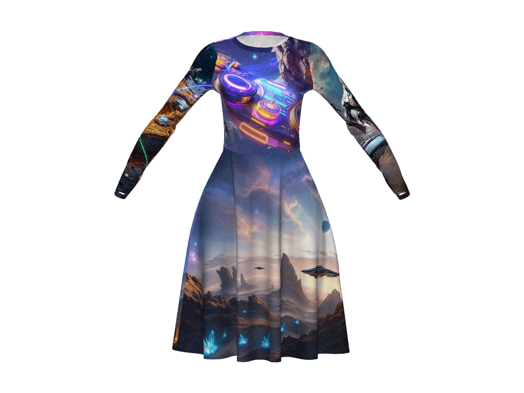 All-Over Print Long Sleeve Midi Dress