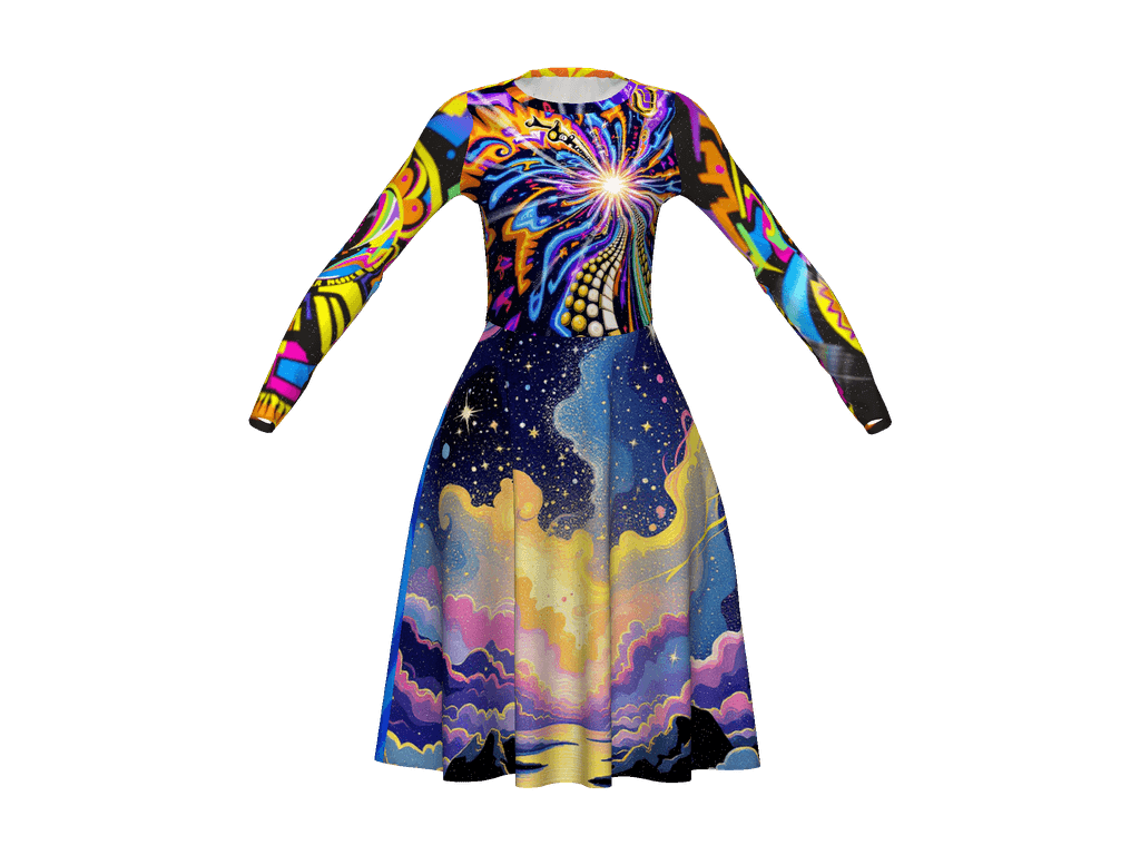 All-Over Print Long Sleeve Midi Dress