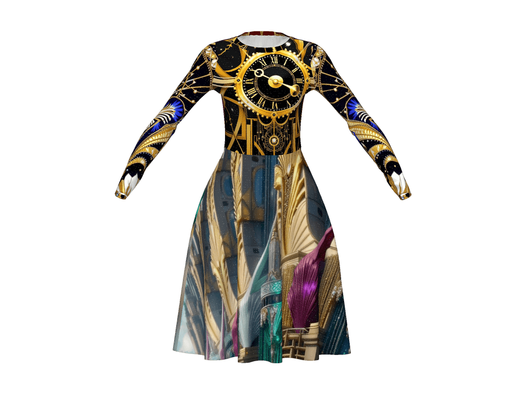 All-Over Print Long Sleeve Midi Dress