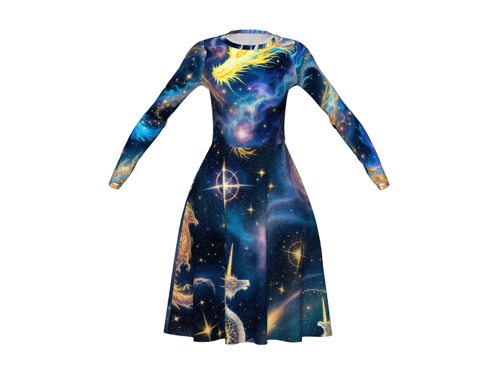 All-Over Print Long Sleeve Midi Dress