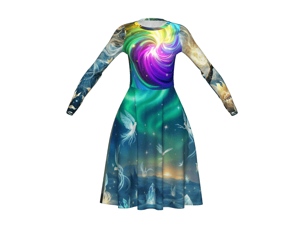 All-Over Print Long Sleeve Midi Dress