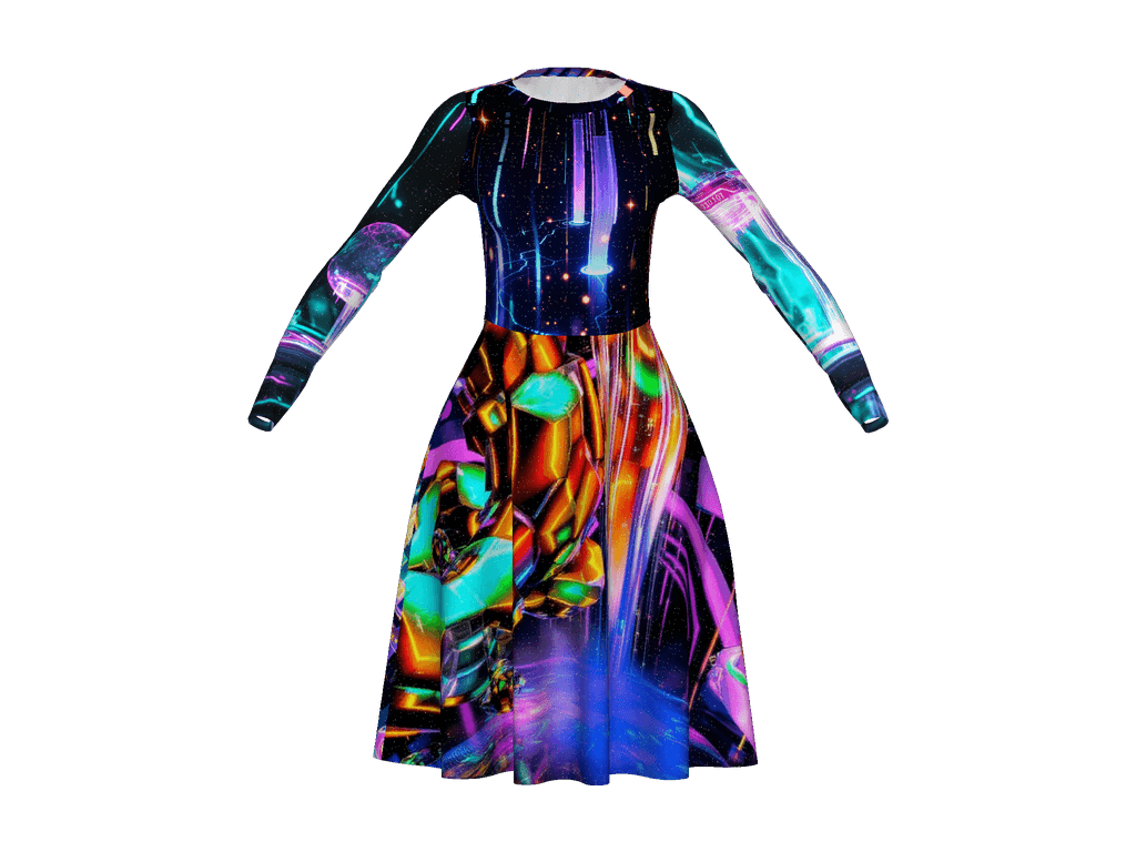 All-Over Print Long Sleeve Midi Dress