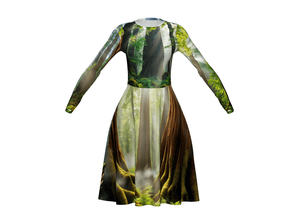 All-Over Print Long Sleeve Midi Dress