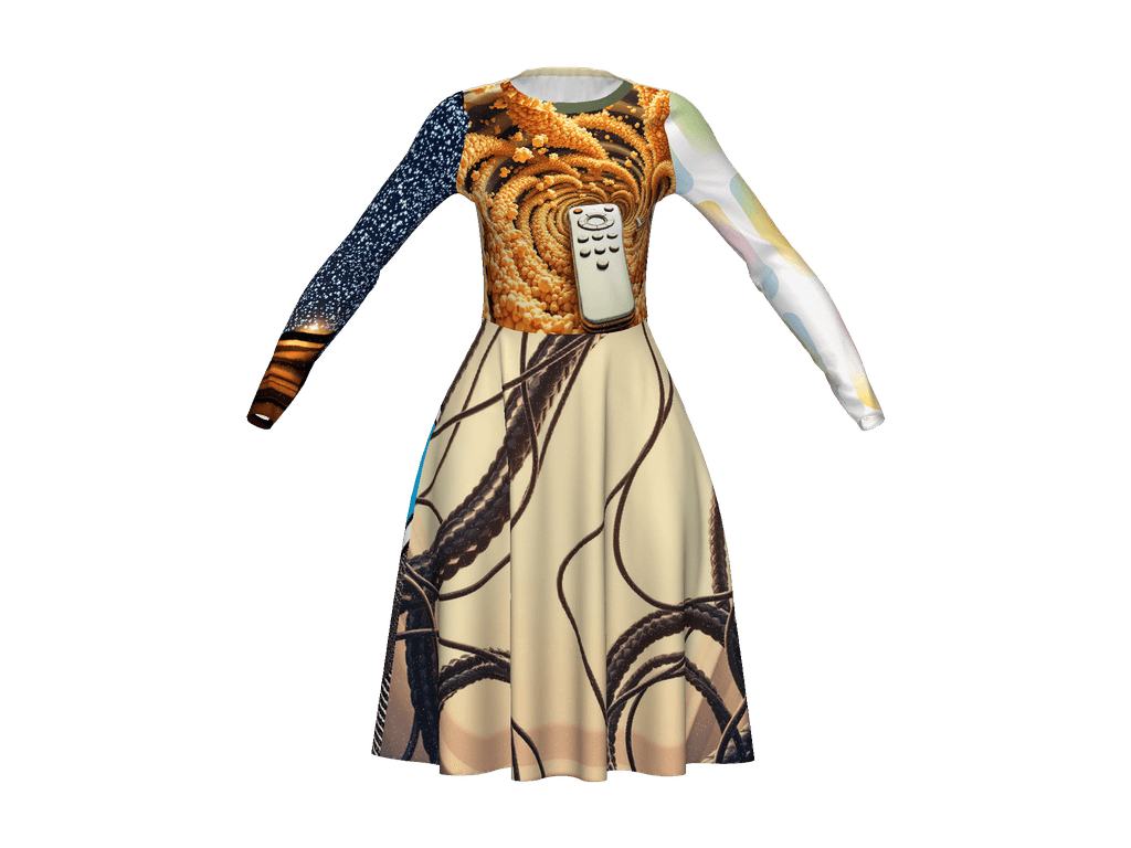 All-Over Print Long Sleeve Midi Dress