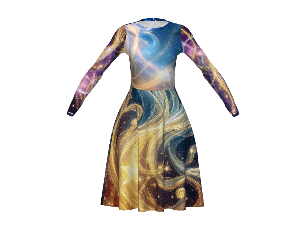 All-Over Print Long Sleeve Midi Dress