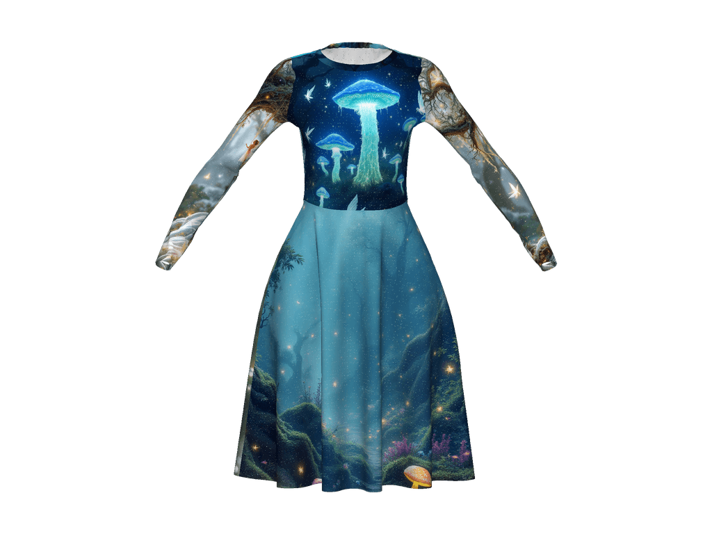 All-Over Print Long Sleeve Midi Dress