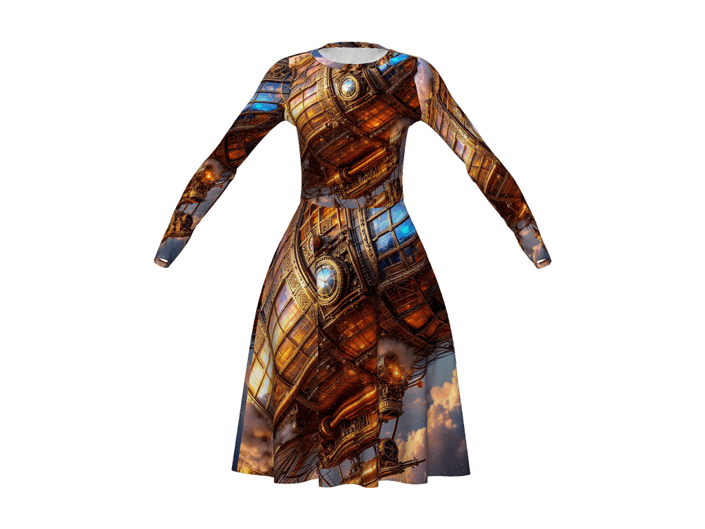 All-Over Print Long Sleeve Midi Dress