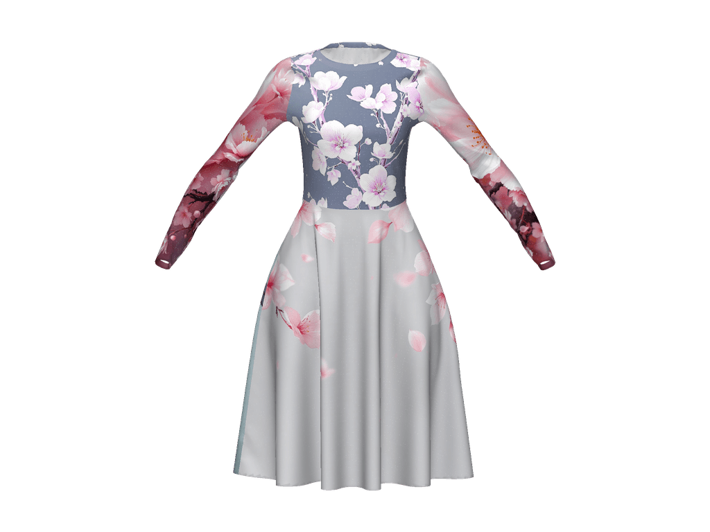 All-Over Print Long Sleeve Midi Dress