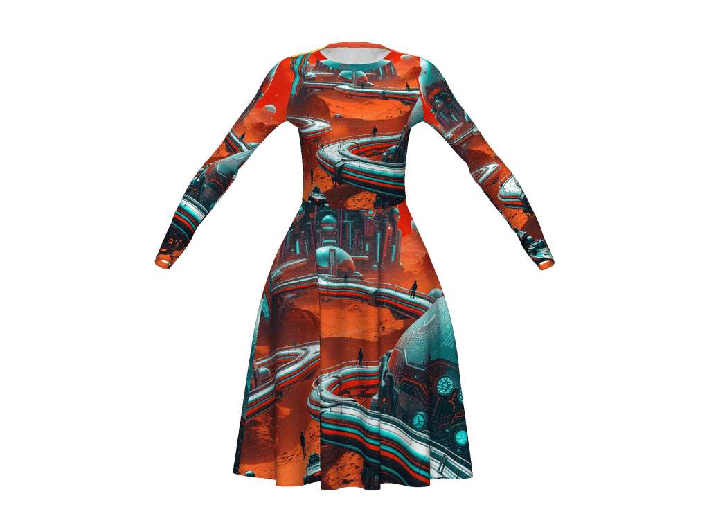 All-Over Print Long Sleeve Midi Dress