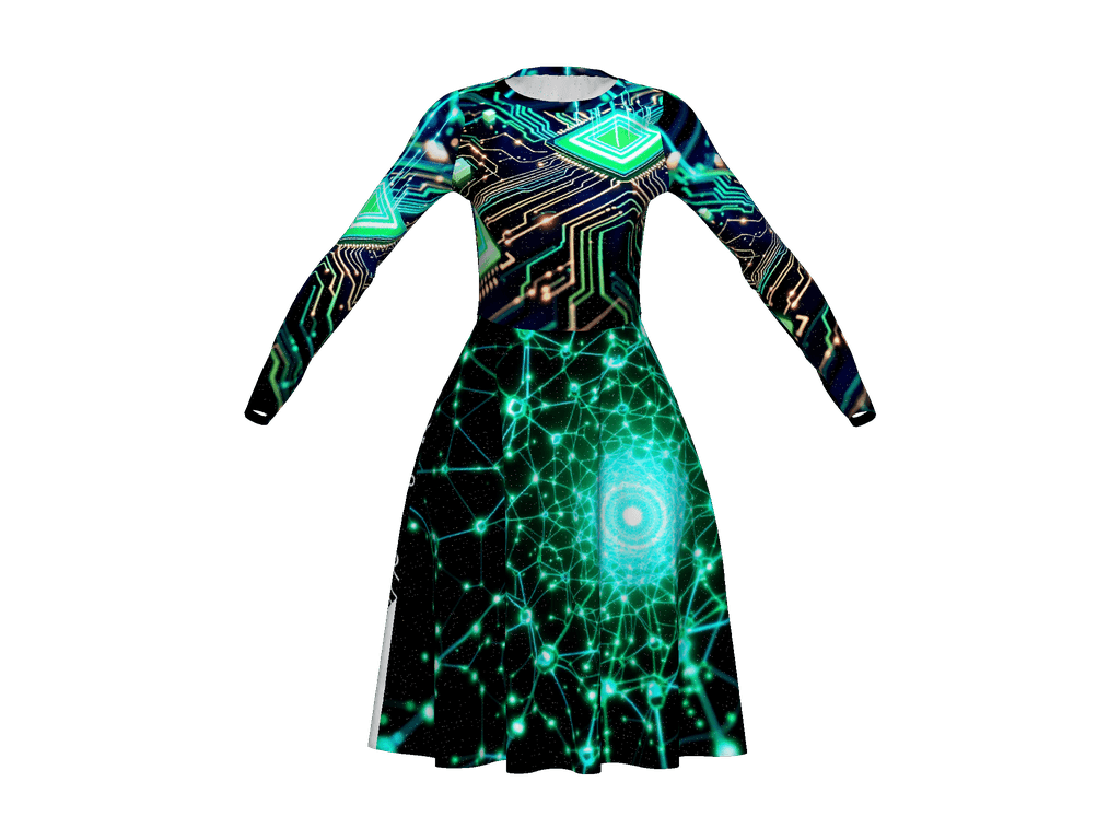 All-Over Print Long Sleeve Midi Dress