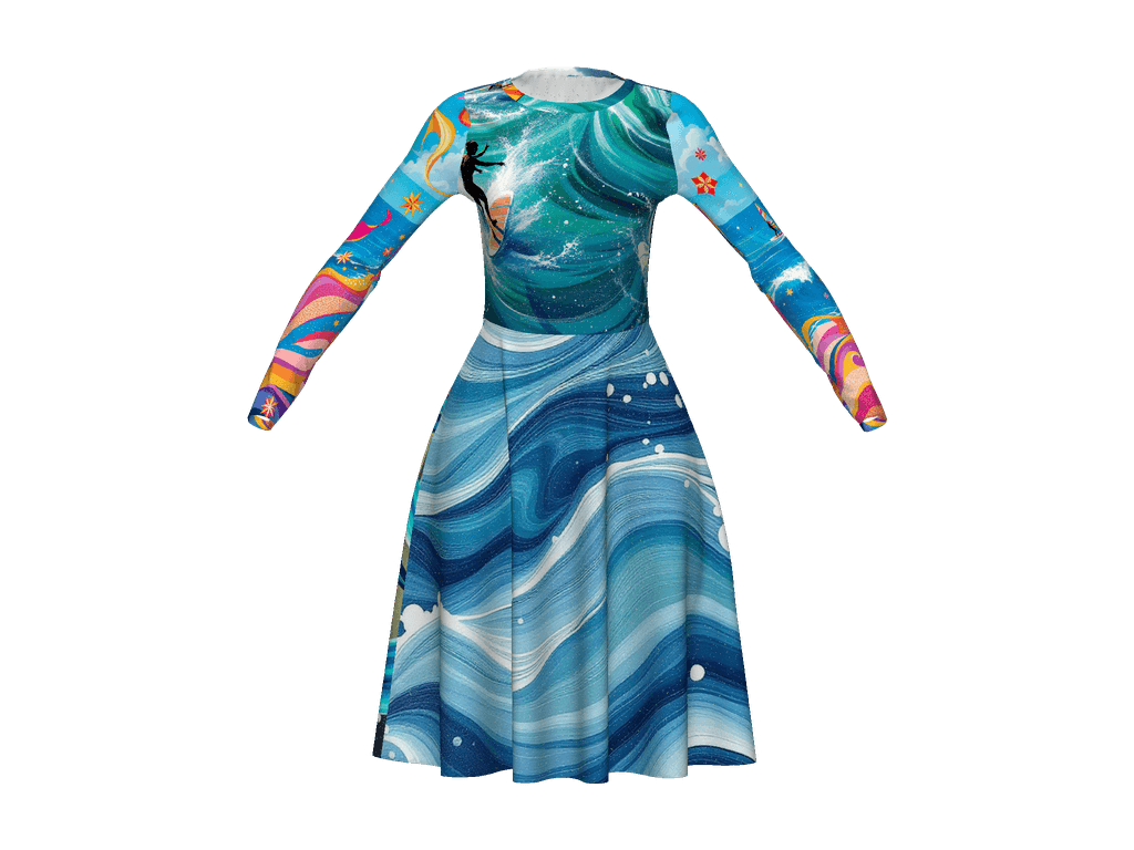 All-Over Print Long Sleeve Midi Dress