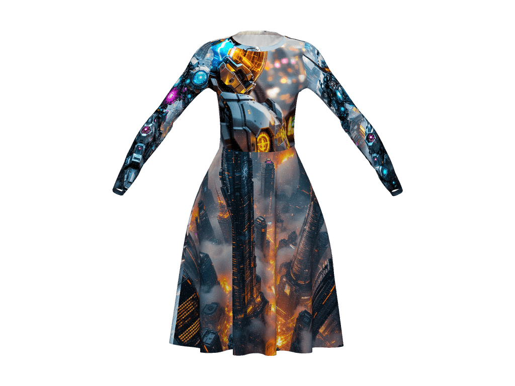 All-Over Print Long Sleeve Midi Dress