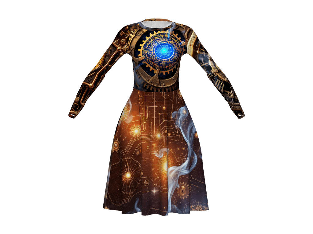 All-Over Print Long Sleeve Midi Dress