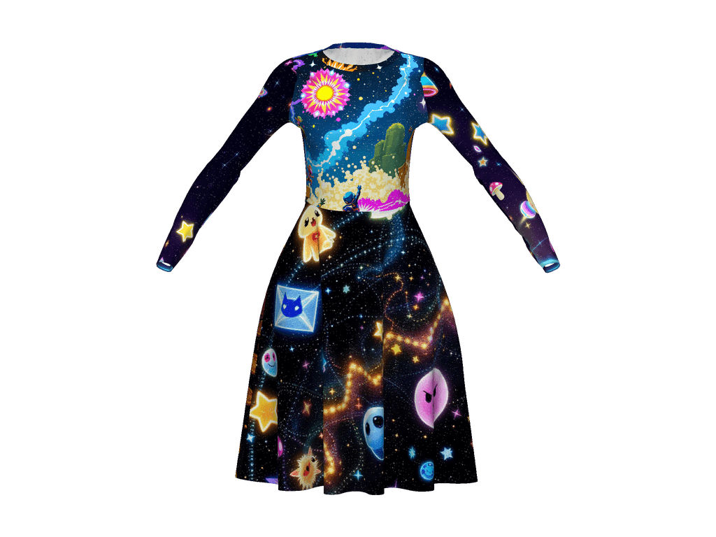 All-Over Print Long Sleeve Midi Dress