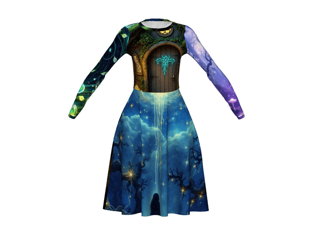 All-Over Print Long Sleeve Midi Dress