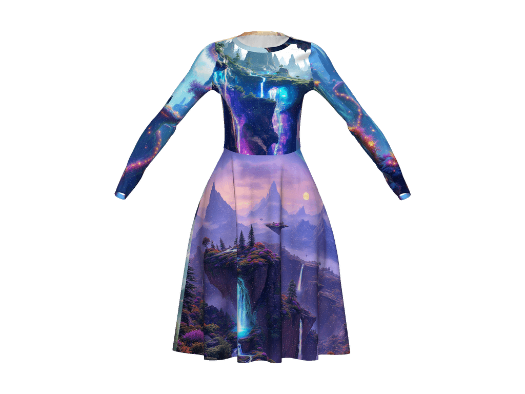 All-Over Print Long Sleeve Midi Dress