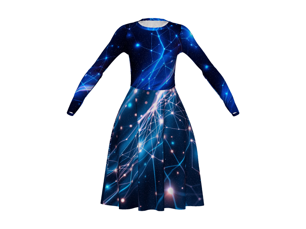 All-Over Print Long Sleeve Midi Dress