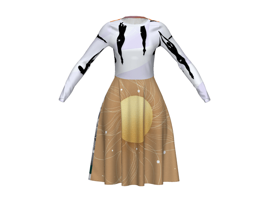 All-Over Print Long Sleeve Midi Dress