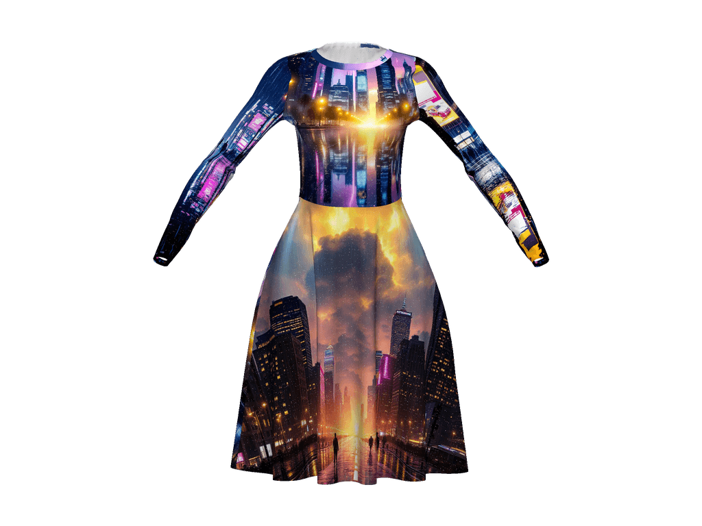 All-Over Print Long Sleeve Midi Dress