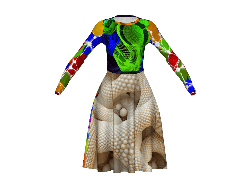 All-Over Print Long Sleeve Midi Dress