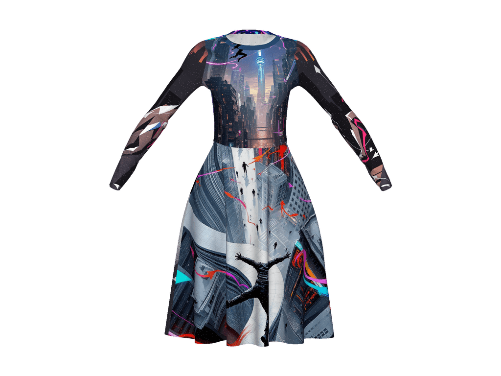 All-Over Print Long Sleeve Midi Dress