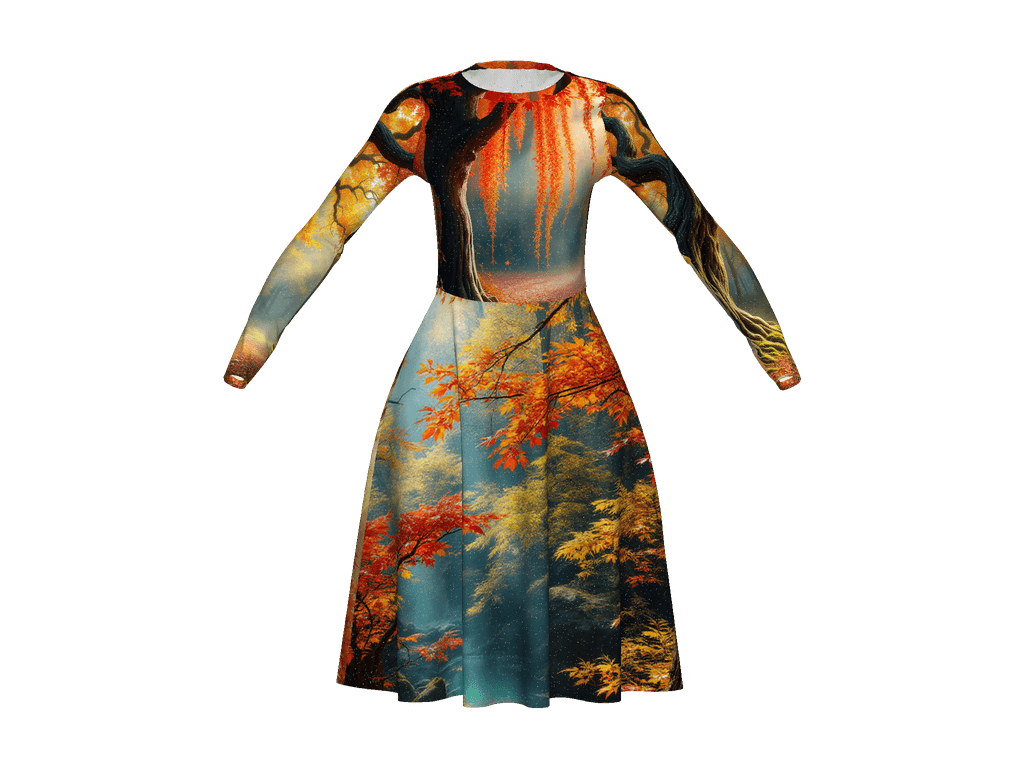 All-Over Print Long Sleeve Midi Dress