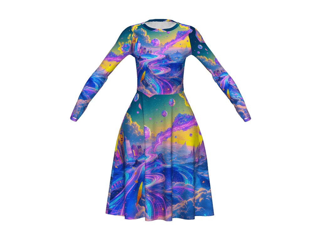 All-Over Print Long Sleeve Midi Dress