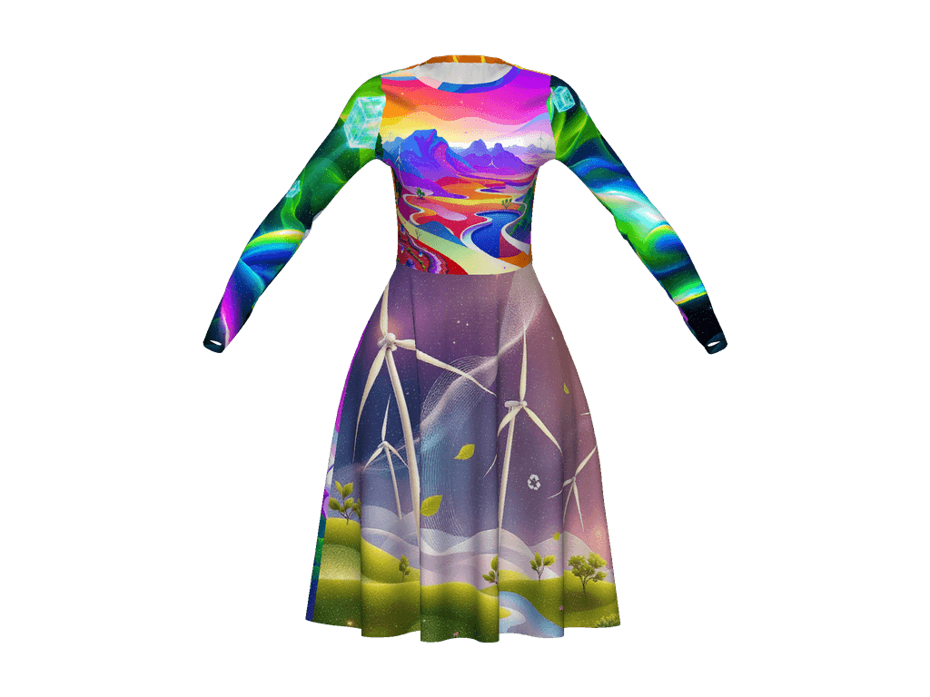 All-Over Print Long Sleeve Midi Dress