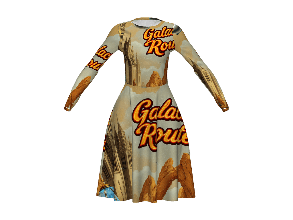 All-Over Print Long Sleeve Midi Dress