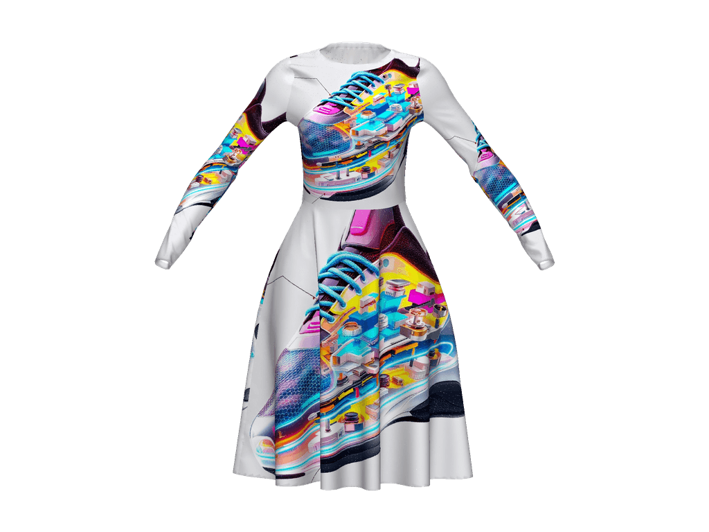 All-Over Print Long Sleeve Midi Dress
