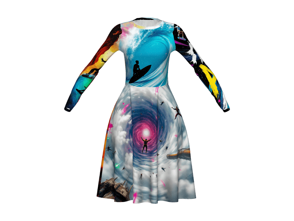 All-Over Print Long Sleeve Midi Dress