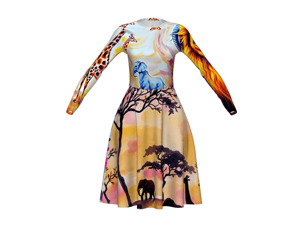 All-Over Print Long Sleeve Midi Dress