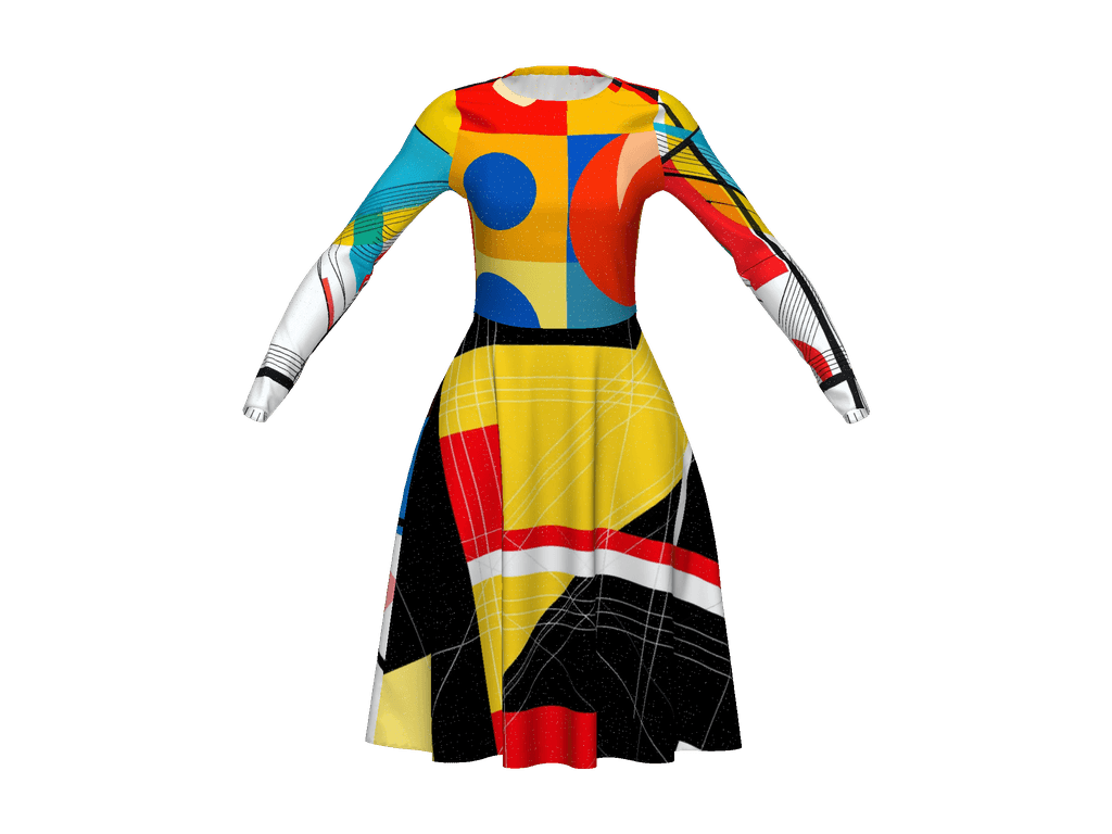 All-Over Print Long Sleeve Midi Dress