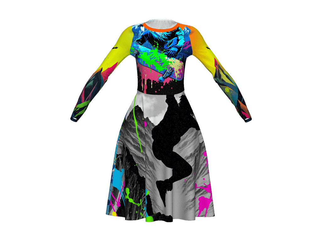 All-Over Print Long Sleeve Midi Dress