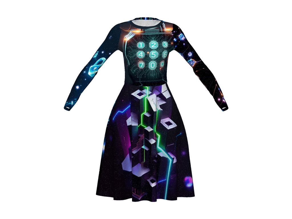 All-Over Print Long Sleeve Midi Dress