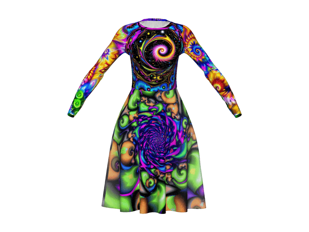 All-Over Print Long Sleeve Midi Dress