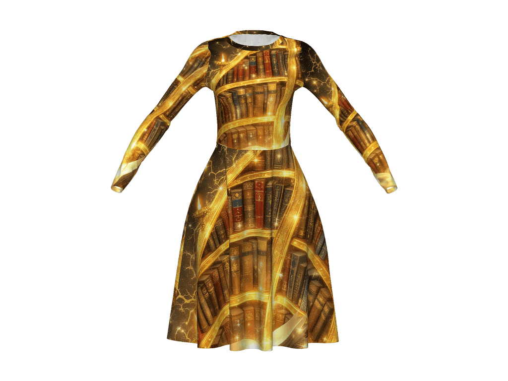 All-Over Print Long Sleeve Midi Dress